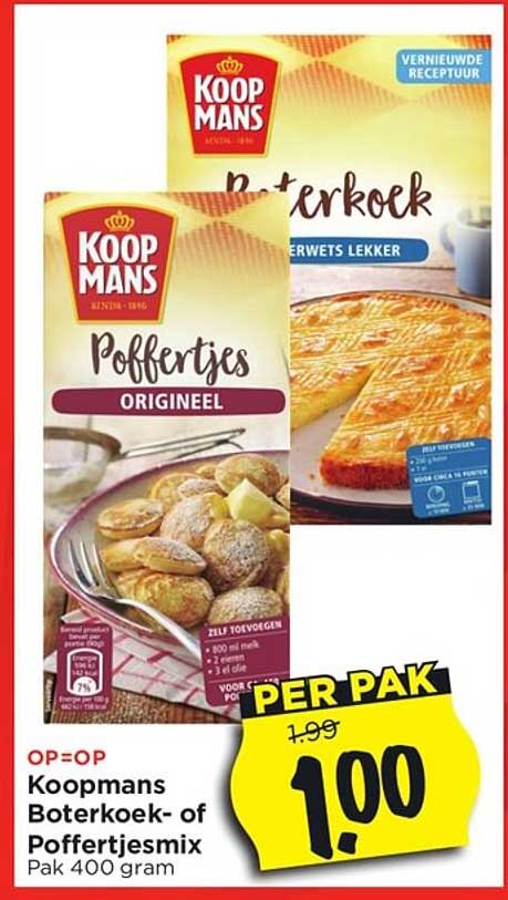 Koopmans Boterkoek Of Poffertjesmix Aanbieding Bij Vomar Folders Nl