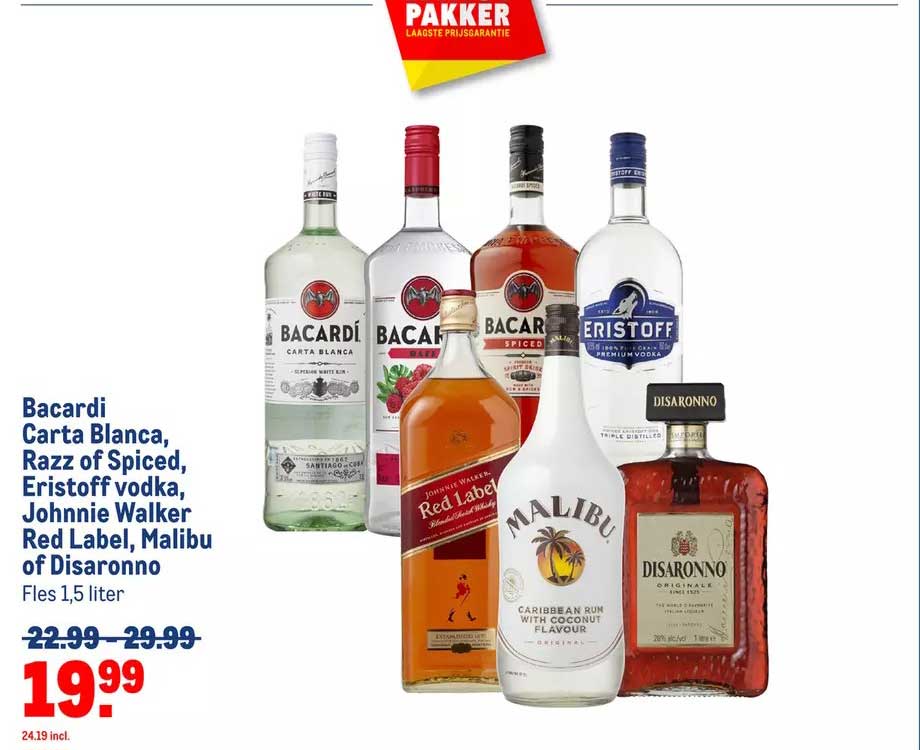 Bacardi Carta Blanca Razz Of SPiced Eristoff Vodka Johnnie Walker