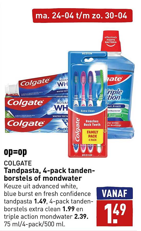 Colgate Tandpasta 4 Pack Tandenborstels Of Mondwater Aanbieding Bij