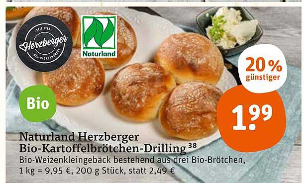 Naturland Herzberger Bio kartoffelbrötchen drilling Angebot bei Tegut