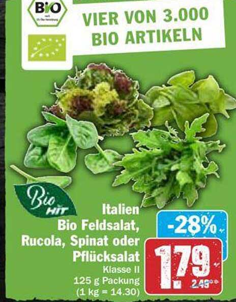 Bio Feldsalat Rucola Spinat Oder Pflücksalat Angebot bei Hit