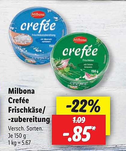 Milbona Crefée Frischkäse Oder zubereitung Angebot bei Lidl