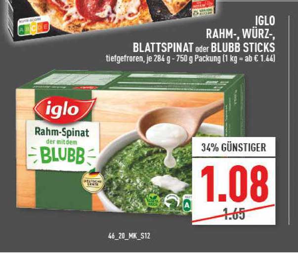 Iglo Rahmspinat W Rzspinat Blattspinat Oder Blupp Sticks Angebot Bei