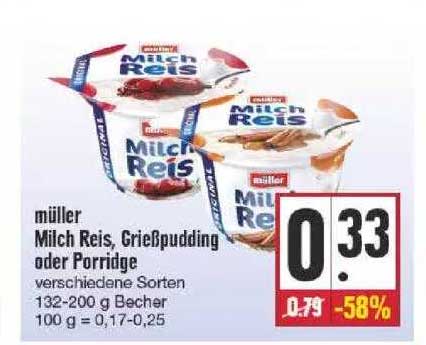 Müllr Milch Reis Grießpudding Oder Porridge Angebot bei EDEKA