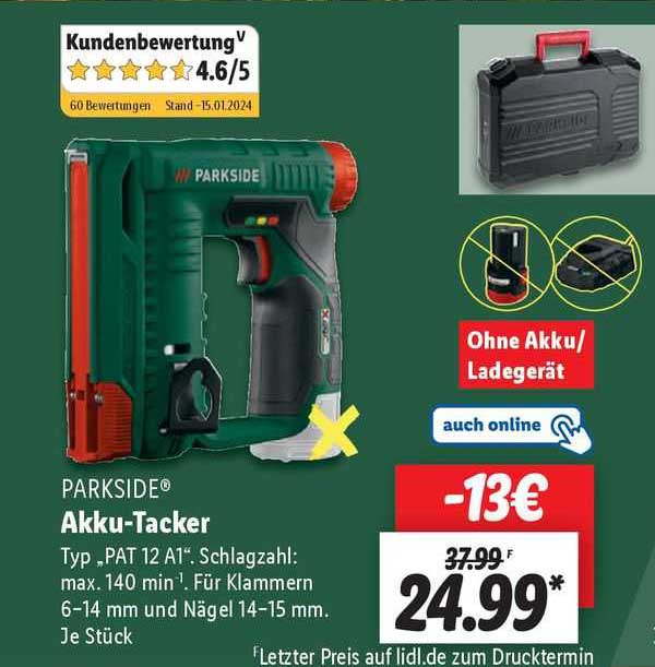 Parkside Akku Tacker Angebot Bei Lidl Prospekte De