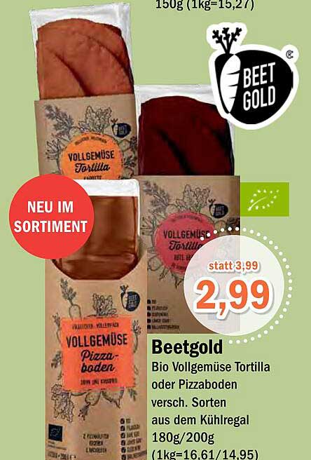 Beetgold Bio Vollgemüse Tortilla Oder Pizzaboden Angebot bei Aktiv Irma