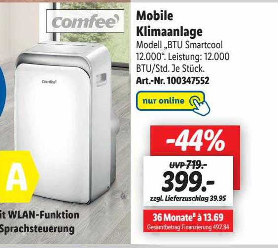 Comfee Mobile Klimaanlage Btu Smartcool Angebot Bei Lidl