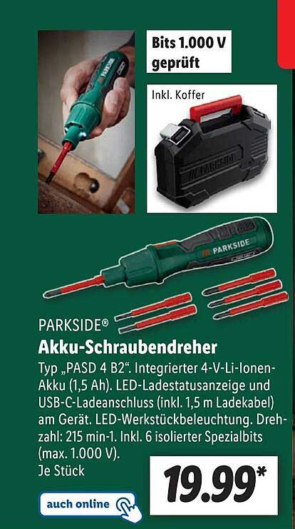 Parkside Akku Schraubendreher Angebot Bei Lidl 1Prospekte De