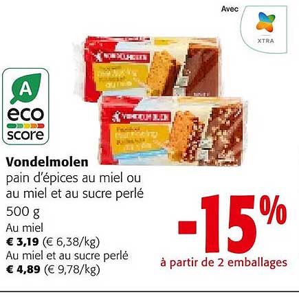 Promo Vondelmolen Pain D Pices Au Miel Ou Au Miel Et Au Sucre Perl