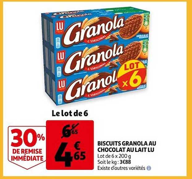 Promo Biscuits Granola Au Chocolat Au Lait Lu Chez Auchan Icatalogue Fr