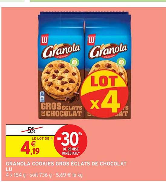 Promo Granola Cookies Gros Clats De Chocolat Lu Chez Intermarch Hyper