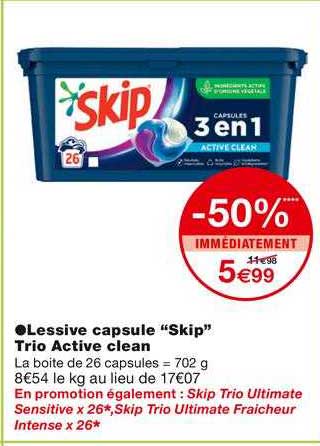 Promo Lessive Capsules Skip Trio Active Clean Chez Monoprix