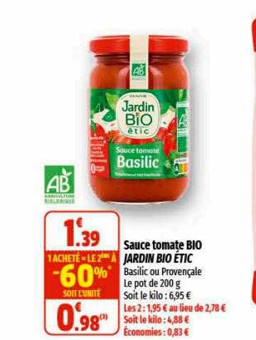 Promo Sauce Tomate Bio Jardin Bio Tic Chez Coccinelle Supermarch