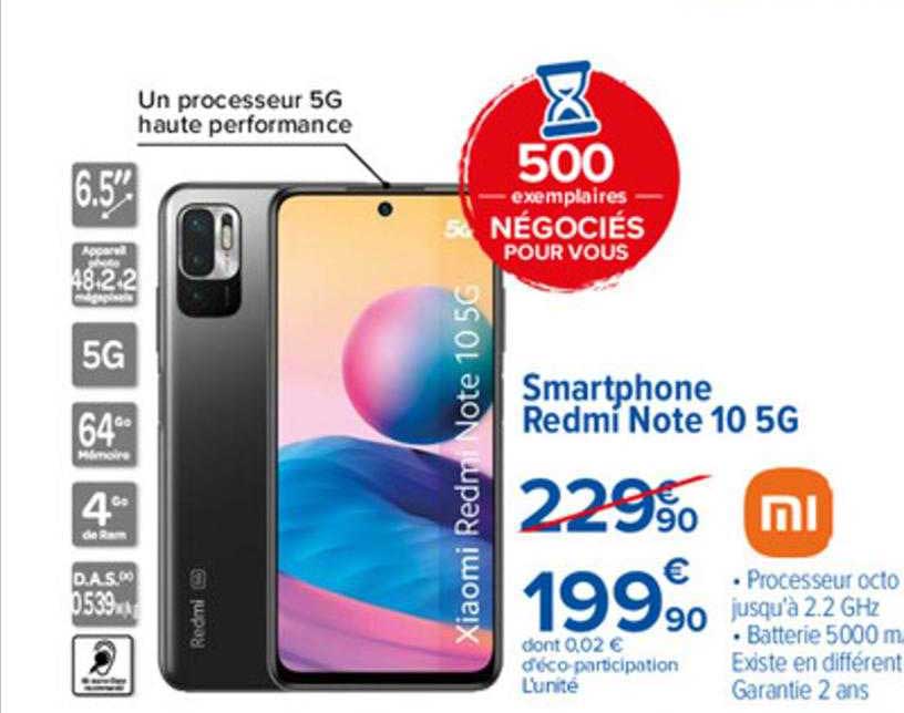 Promo Smartphone Redmi Note 10 5g Xiaomi Chez Carrefour ICatalogue Fr