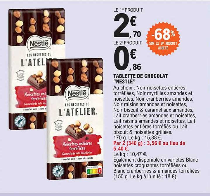 Promo Tablette De Chocolat nestlé chez E Leclerc iCatalogue fr