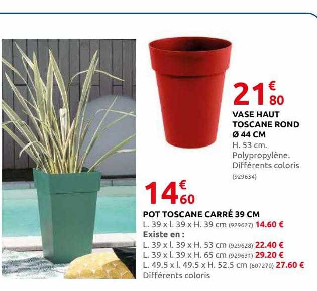 Promo Vase Haut Toscane Rond ø 44 Cm Pot Toscane Carré 39 Cm chez