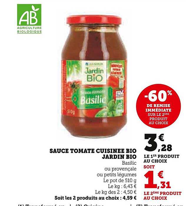 Promo Sauce Tomate Cuisin E Bio Jardin Bio Chez Super U Icatalogue Fr