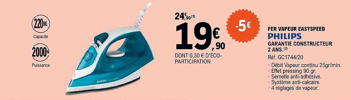 Promo Fer Vapeur Easyspeed Philips Chez E Leclerc ICatalogue Fr