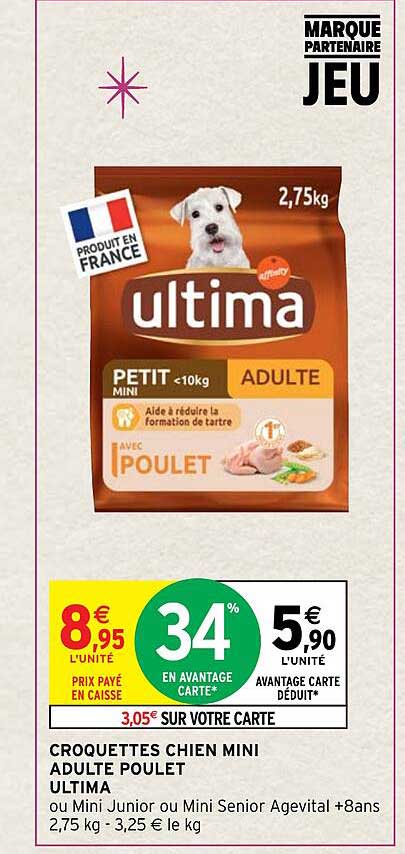 Promo Croquettes Chien Mini Adulte Poulet Ultima Chez Intermarch Hyper