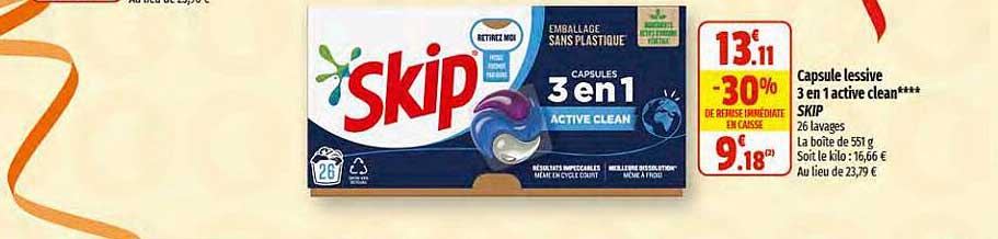 Promo Capsule Lessive En Active Clean Skip Chez Coccinelle Express