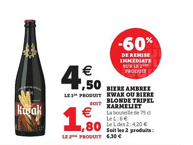 Promo Bi Re Ambr E Kwak Ou Bi Re Blonde Tripel Karmeliet Chez Hyper U