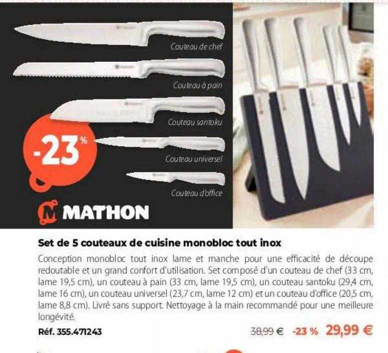 Promo Set De Couteaux De Cuisine Monobloc Tout Inox Chez Mathon