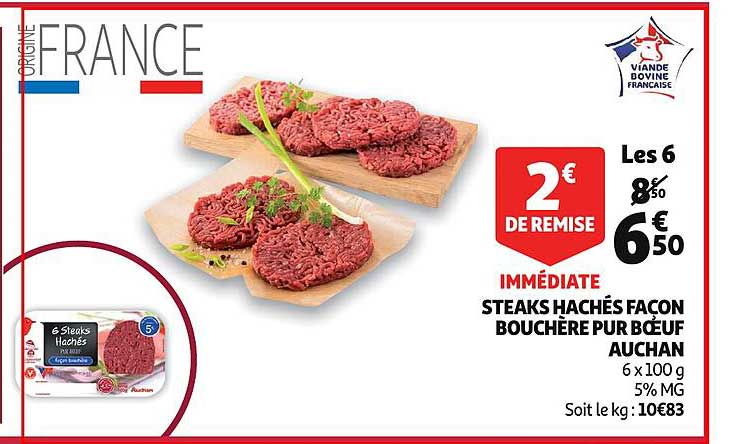 Promo Steaks Hachés Façon Bouchère Pur Boeuf Auchan chez Auchan