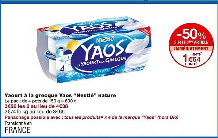 Offre Yaourt La Grecque Yaos Nestl Nature Chez Monoprix