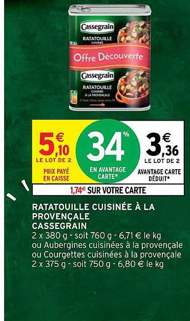 Promo Ratatouille Cuisin E La Proven Ale Cassegrain Chez Intermarch