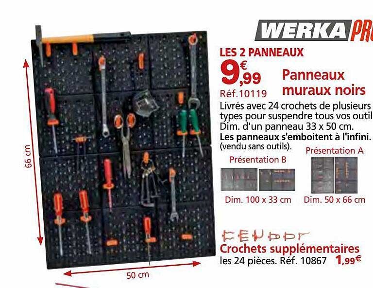 Promo Panneaux Muraux Noirs Werka Pro Crochets Suppl Mentaires Werka