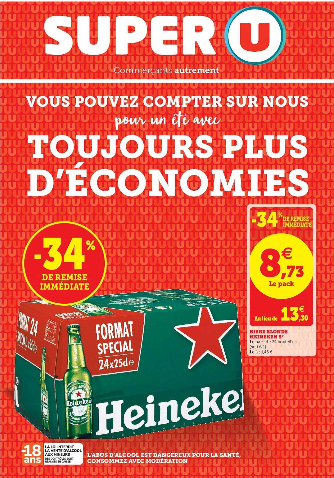 Promo Bière Blonde Heineken 5 34 De Remise Immédiate chez Super U