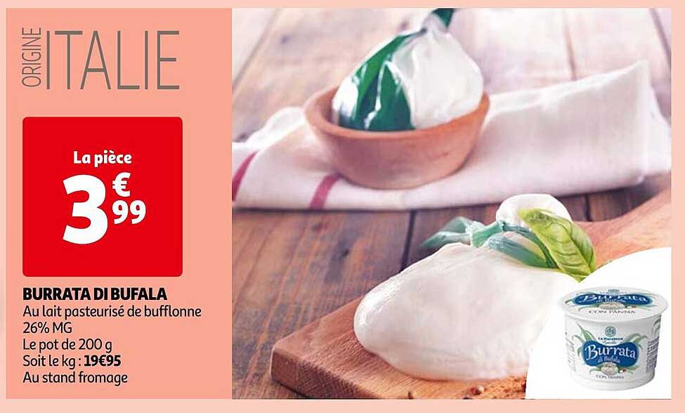 Promo Burrata Di Bufala Au Lait Pasteuris De Bufflonne Chez Auchan