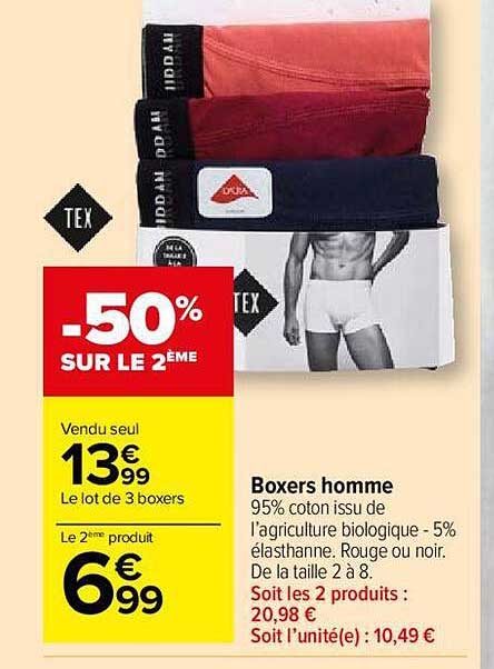 Promo Boxers Homme Tex Chez Carrefour Market Icatalogue Fr