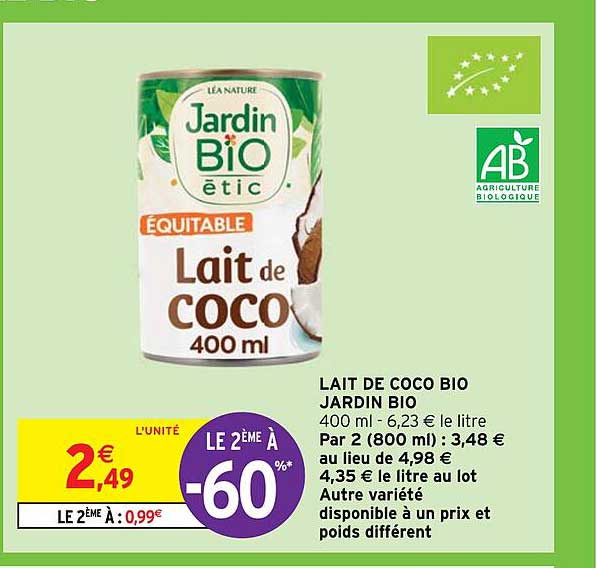 Promo Lait De Coco Bio Jardin Bio chez Intermarché iCatalogue fr