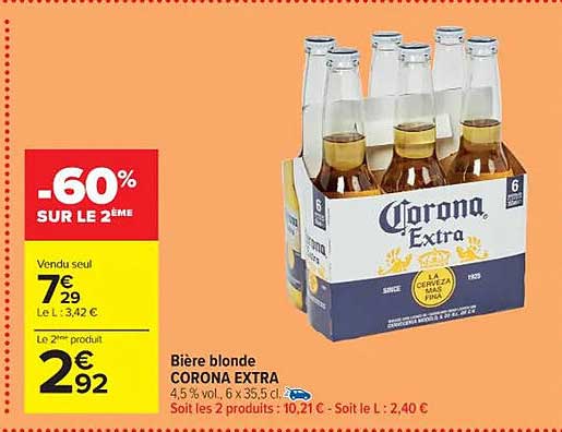 Offre Bi Re Blonde Corona Extra Chez Carrefour Market