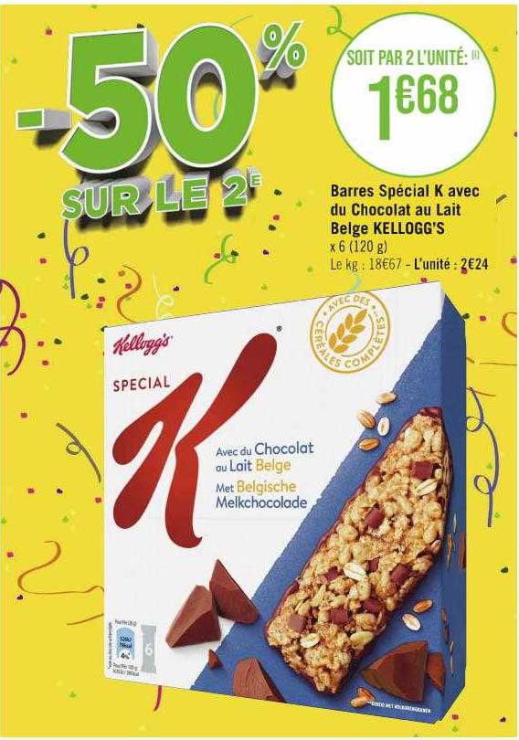 Promo Barres Sp Cial K Avec Du Chocolat Au Lait Belge Kellogg S Chez