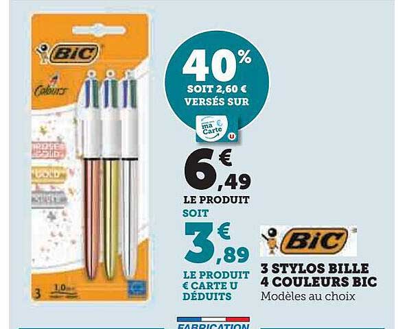 Promo Stylos Bille Couleurs Bic Chez Hyper U