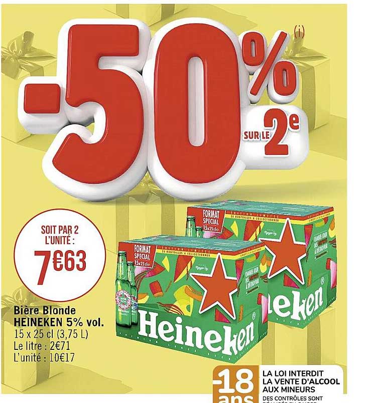 Offre Bière Blonde Heineken 5 Vol chez Supermarches