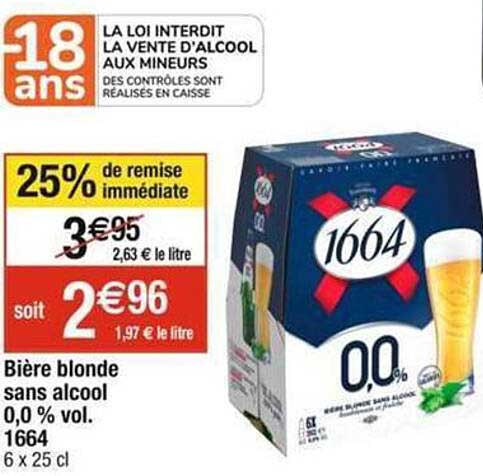 Promo Bière Blonde Sans Alcool 0 0 Vol 1664 chez Cora iCatalogue fr