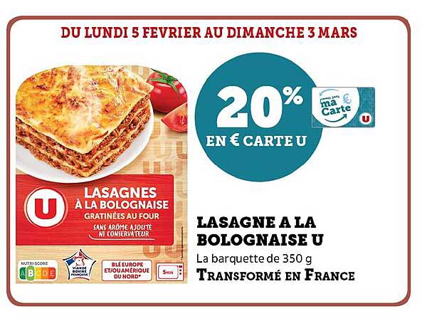 Promo Lasagne à La Bolognaise U chez Hyper U iCatalogue fr