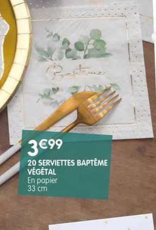 Promo Serviettes Bapt Me V G Tal En Papier Cm Chez Kandy