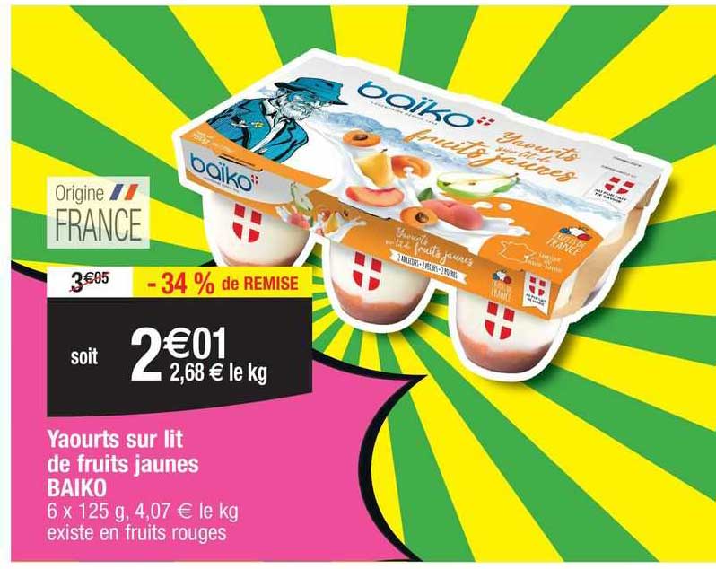 Promo Yaourts Sur Lit De Fruits Jaunes Baiko Chez Migros France