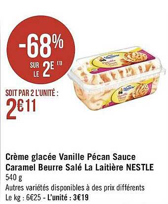 Promo Crème Glacée Vanille Pécan Sauce Caramel Beurre Salé La Laitière