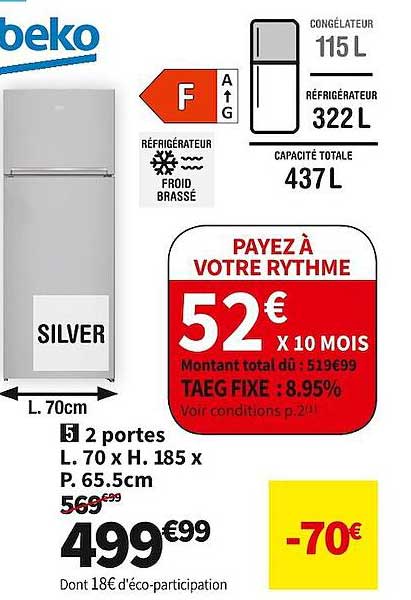 Promo 2 Portes L 70 X H 185 X P 65 5 Cm Beko Chez Conforama