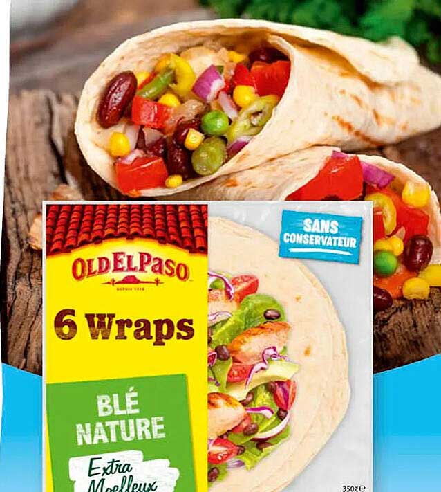 Offre Wraps Au Blé Nature Extra Moelleux Old El Paso chez Intermarche