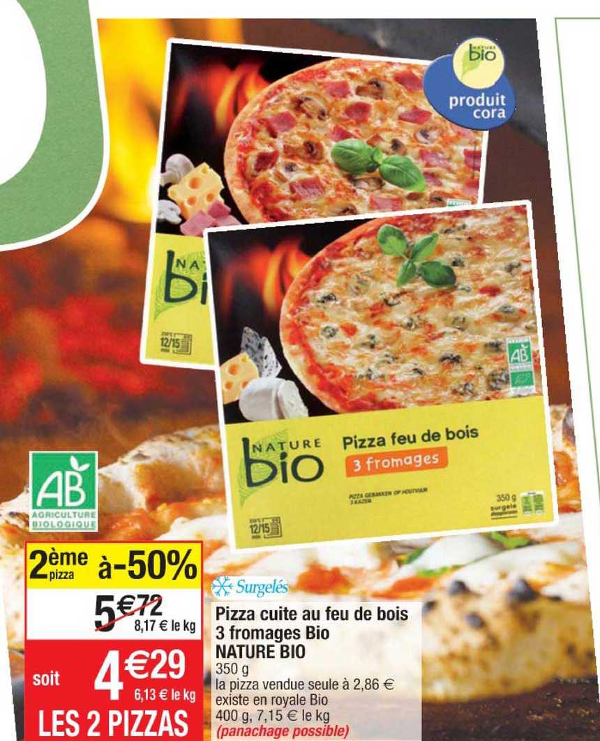 Promo Pizza Cuite Au Feu De Bois 3 Fromages Bio Nature Bio Chez Cora