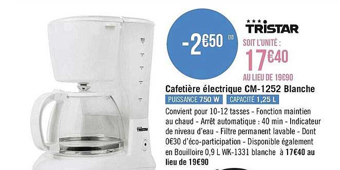 Offre Cafetière électrique Tristar chez Cora