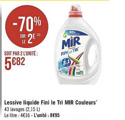 Promo Lessive Liquide Fini Le Tri Mir Couleurs chez Géant