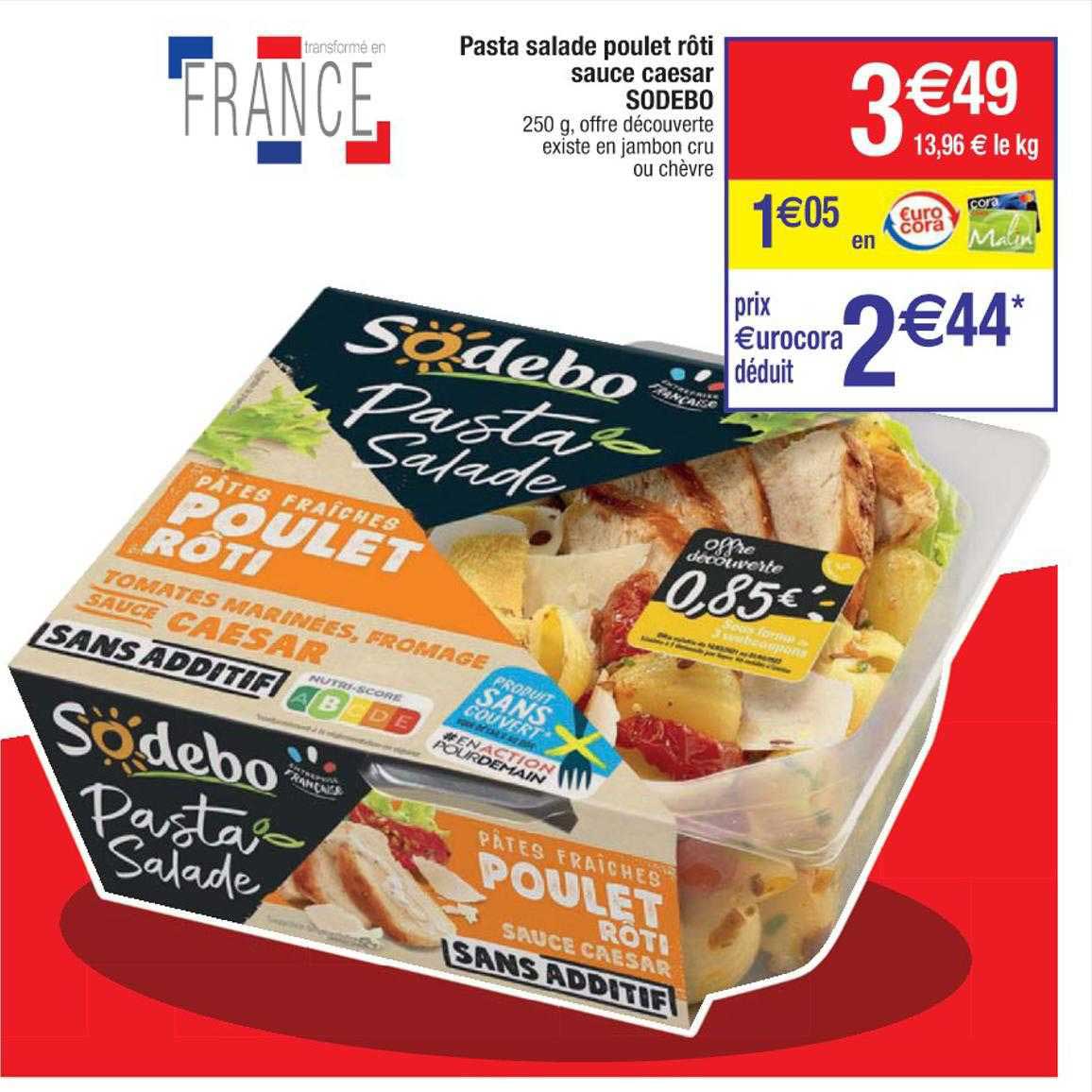 Promo Pasta Salade Poulet Rôti Sauce Caesar Sodebo chez Cora