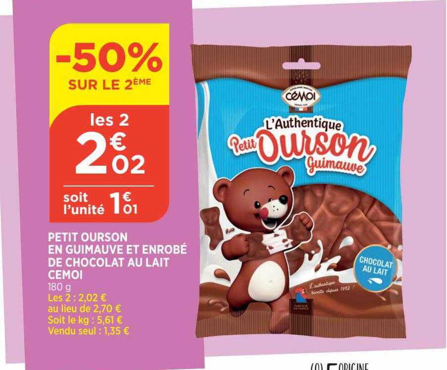 Promo Petit Ourson En Guimauve Et Enrob De Chocolat Au Lait C Moi Chez